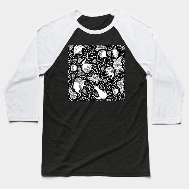 Tea Time Black and White Baseball T-Shirt by HLeslie Design